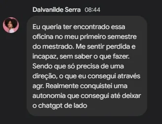 Depoimento de uma participante da Oficina de Leitura e Escrita