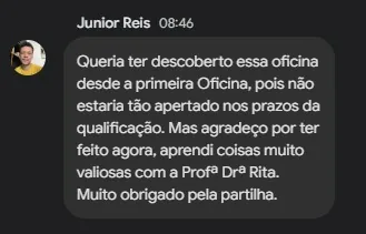 Depoimento de uma participante da Oficina de Leitura e Escrita